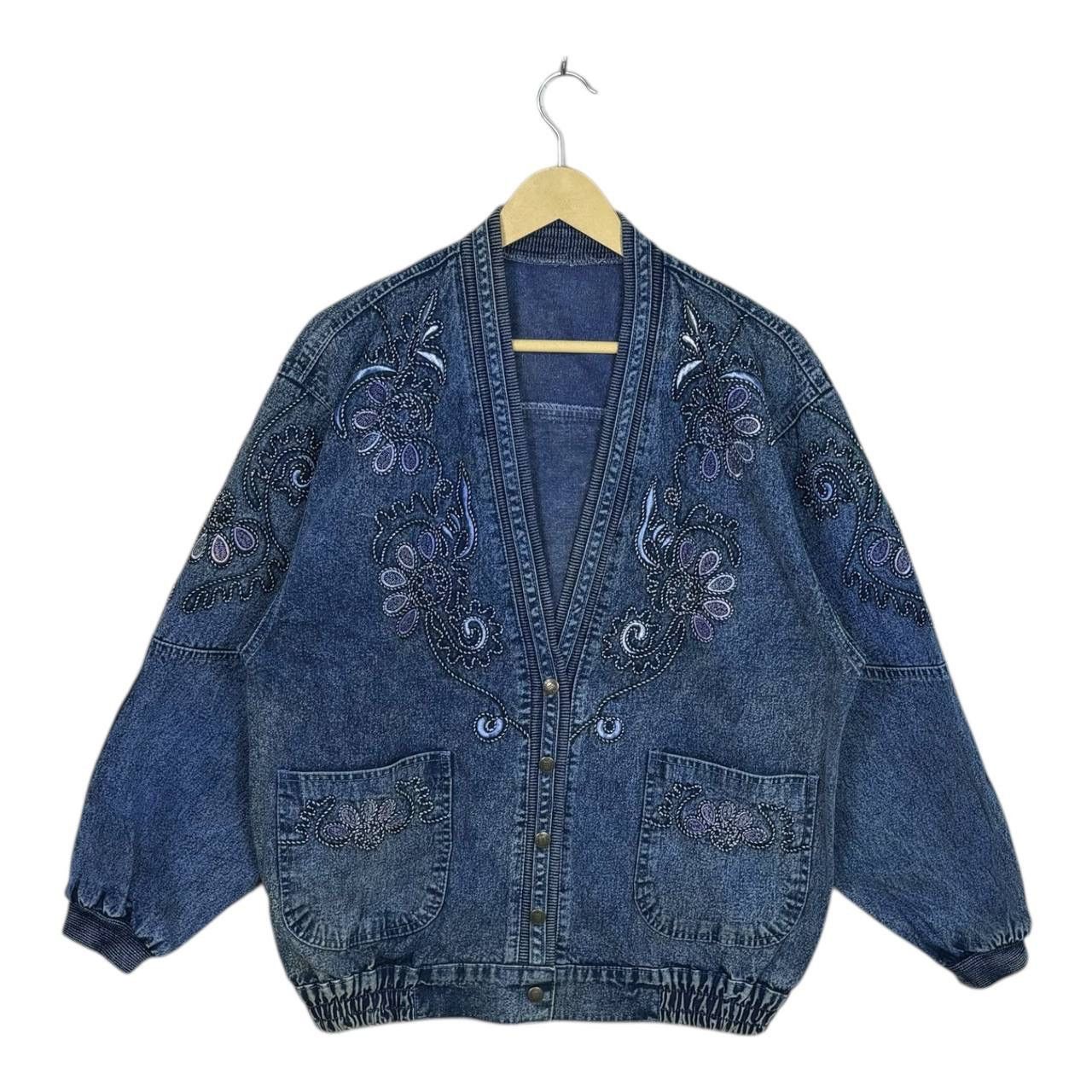 Other Vintage 80s Embroidered Acid Wash Denim Jacket Size US L / EU 52-54 / 3 - 1 Thumbnail