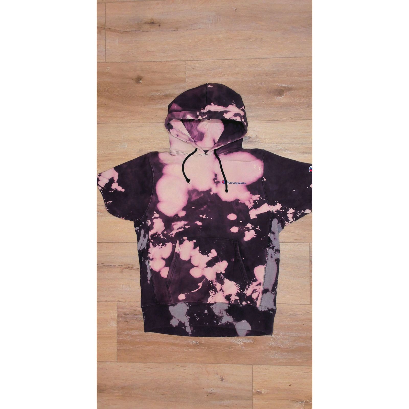 Champion VTG Champion Hoodie Bleach Dye Acid Wash XL Short Sleeve Y2K Size US XL / EU 56 / 4 - 3 Thumbnail