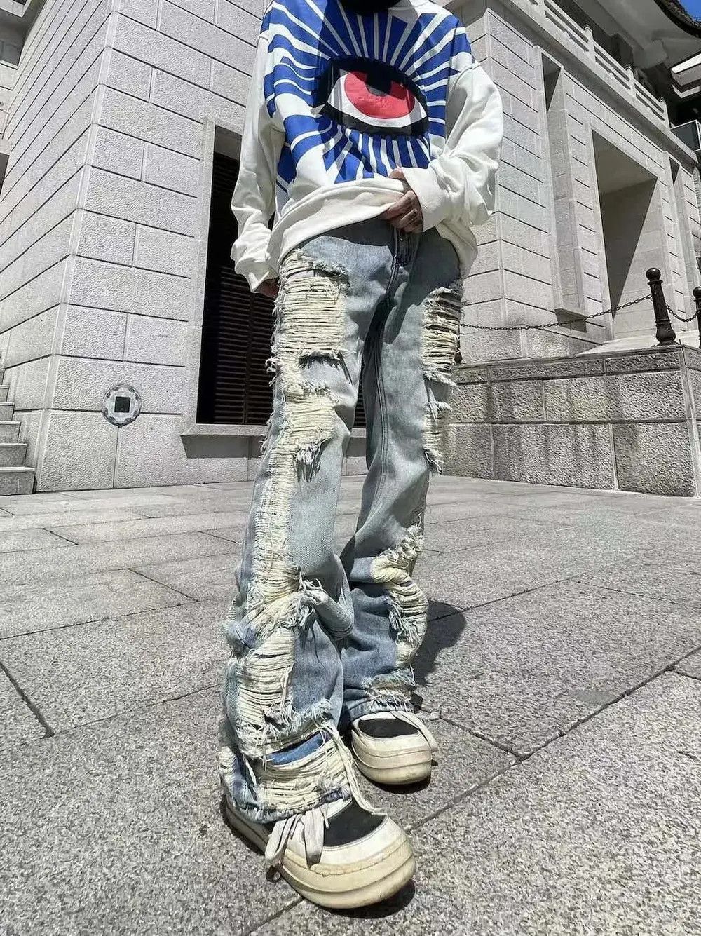 Designer × Japanese Brand × Vintage hiphop damaged ripped faded flared jeans Size US 30 / EU 46 - 2 Thumbnail
