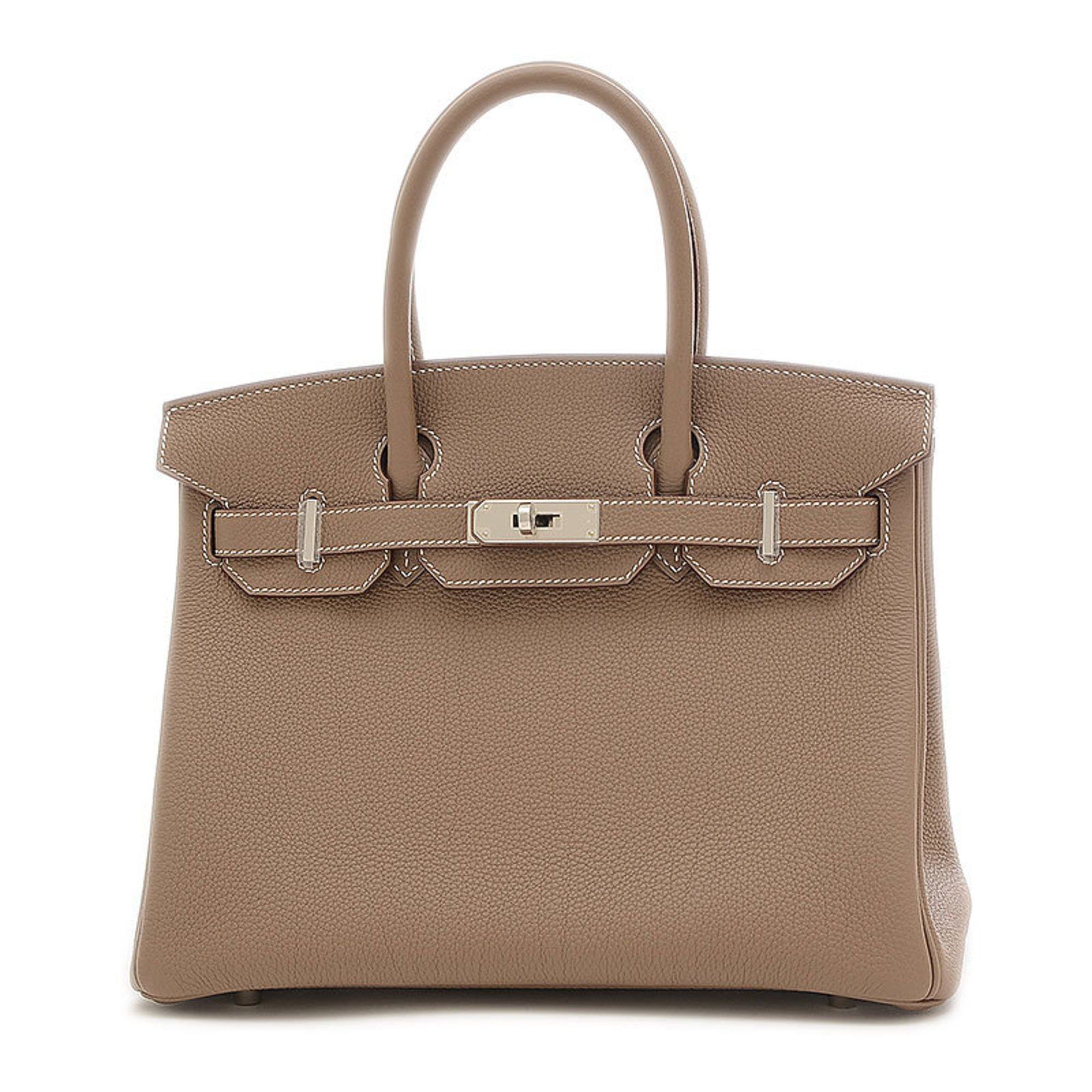 image of Hermes Birkin 30 Handbag Togo Etoupe B Engraved in Etoupe Gray, Women's