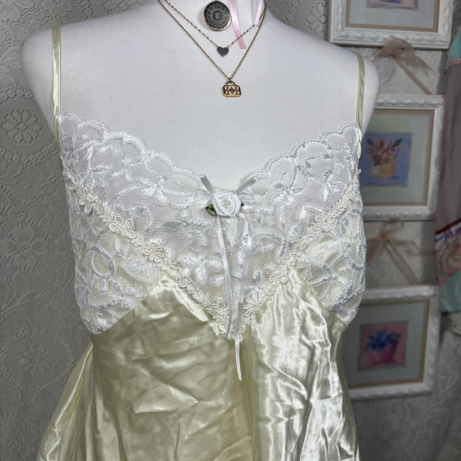 Other vintage yellow silk lace slip dress top Size M / US 6-8 / IT 42-44 - 3 Thumbnail