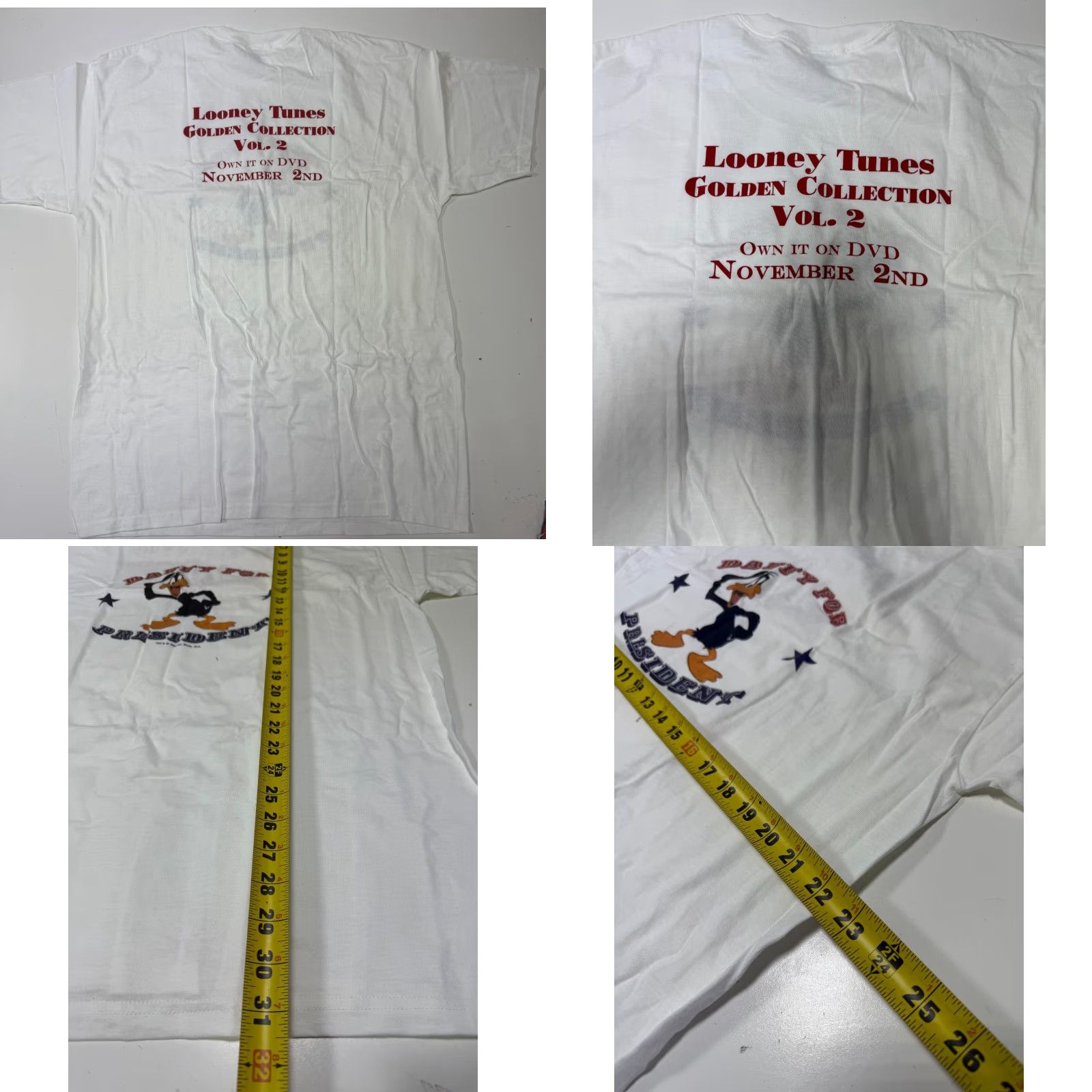 Anvil VINTAGE Warner Bros Daffy Duck for President Tee Shirt XL White Unisex Adults Crew Neck Short Sleeve Cartoon 90s Collectible Mens Womens Size US XL / EU 56 / 4 - 8 Thumbnail
