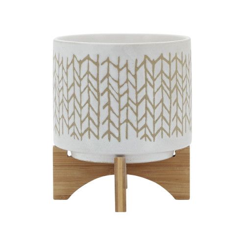 Designer × Homemade 8" CHEVRON PLANTER W/ WOOD STAND, BEIGE Size US L / EU 52-54 / 3 - 3 Thumbnail