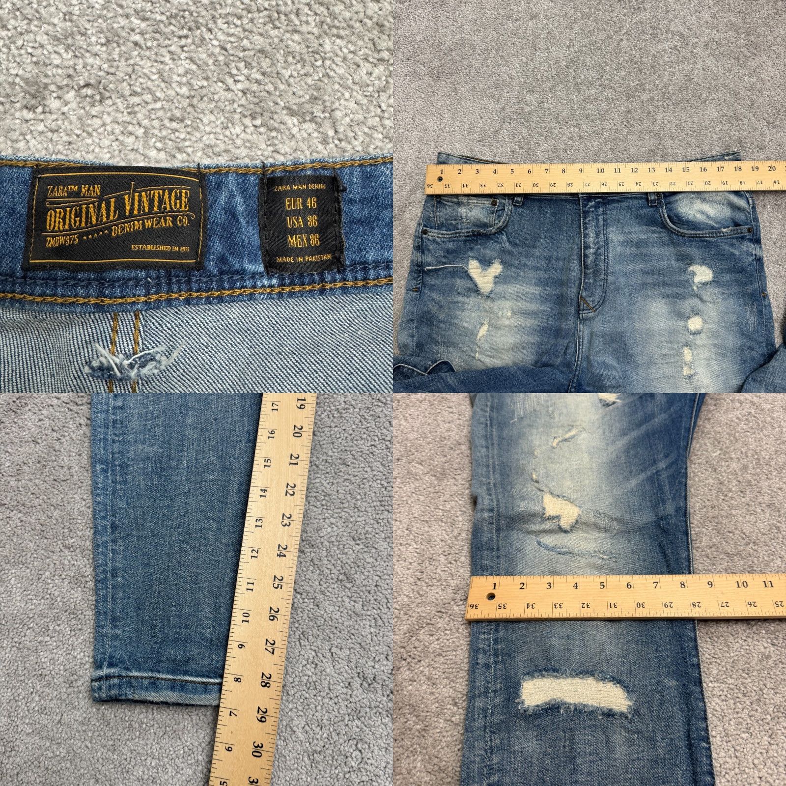 Zara VINTAGE Zara Man Original Denim Jeans Mens 36 Blue Distressed Stretch Tapered Jeans Size US 36 / EU 52 - 8 Thumbnail