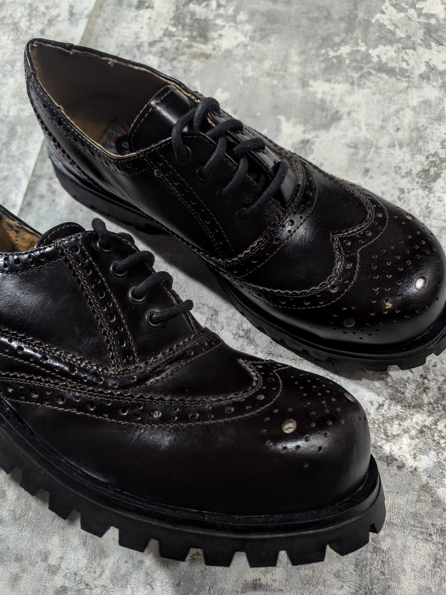 Genuine Leather Vtg Dark Cherry Wstern Metal Front Chunk Leather Lace-Up Size US 12 / EU 45 - 5 Thumbnail