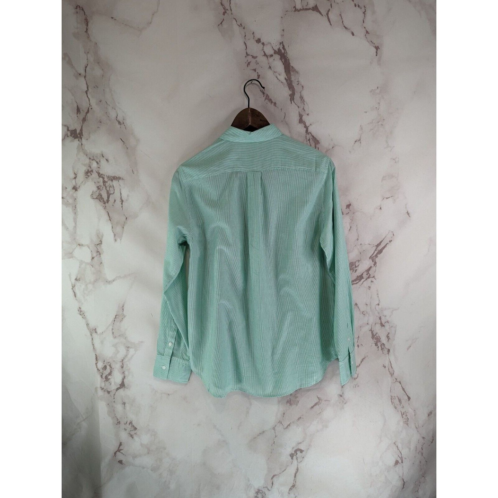 Everlane Everlane Shirt Women 4 S Green Striped Silky Cotton Relaxed Size S / US 4 / IT 40 - 5 Thumbnail