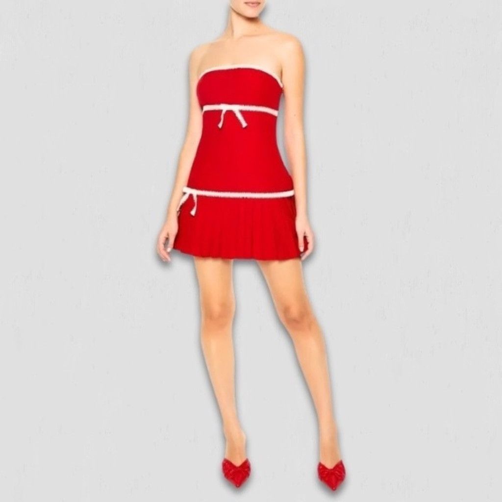 Forever 21 NWT Forever 21 Pleated Mini Dress Strapless Bow Red/White XL |  Grailed