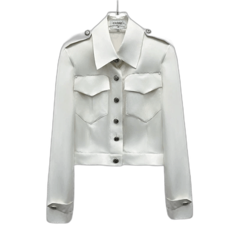 Chanel Chanel White Silk Long Sleeve Jacket Size US XXS / EU 40 - 1 Thumbnail