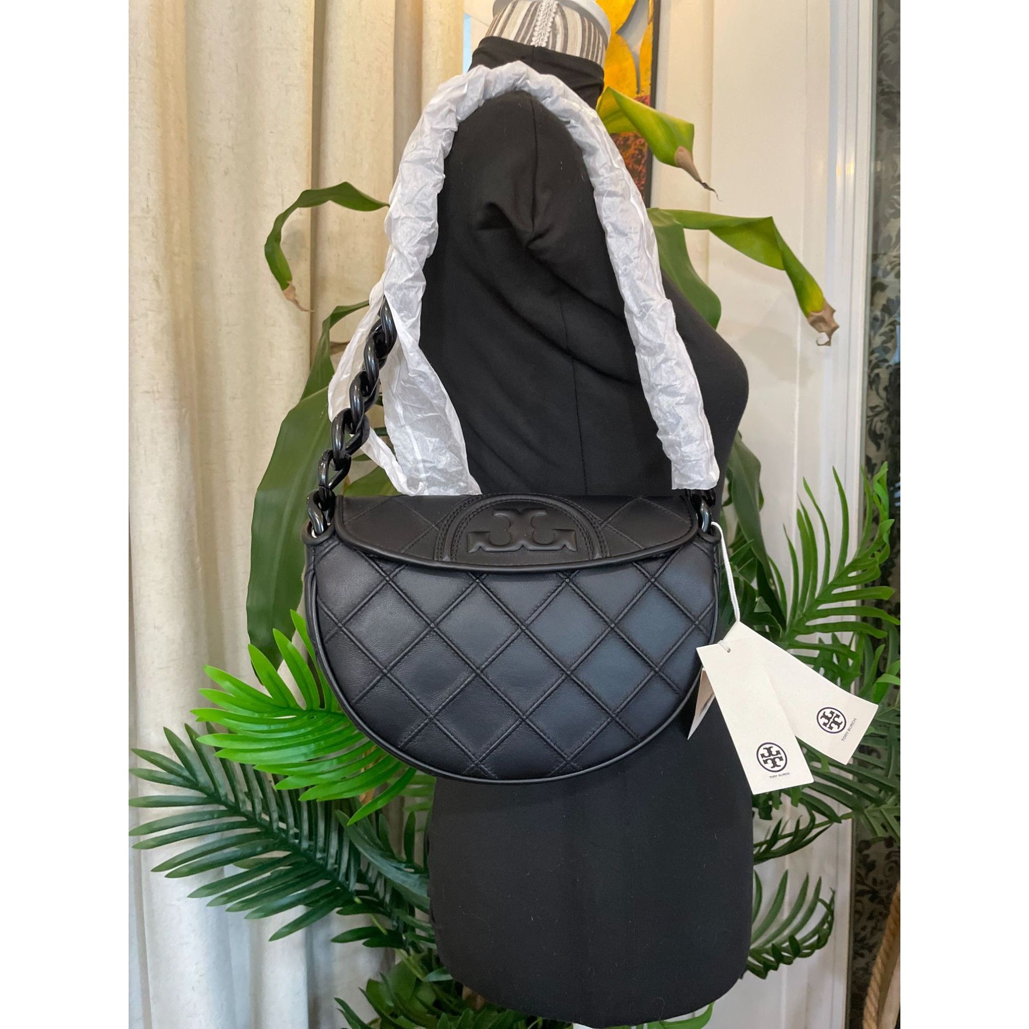 Tory Burch NWT! Authentic Tory Burch Black Leather Cresent Fleming Han Size ONE SIZE - 13 Thumbnail