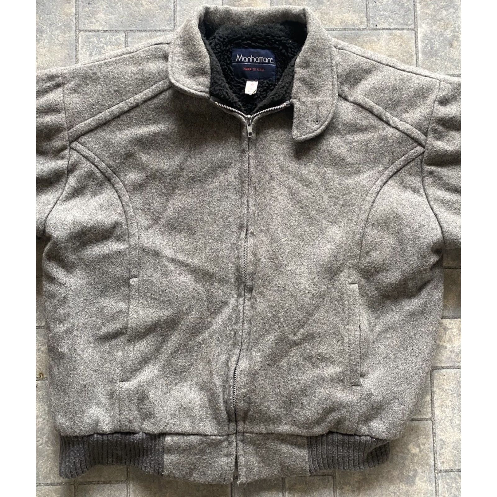 Vintage VINTAGE Manhattan MENS LG Gray Wool Bomber Jacket Coat USA Made Coat Size US L / EU 52-54 / 3 - 3 Thumbnail
