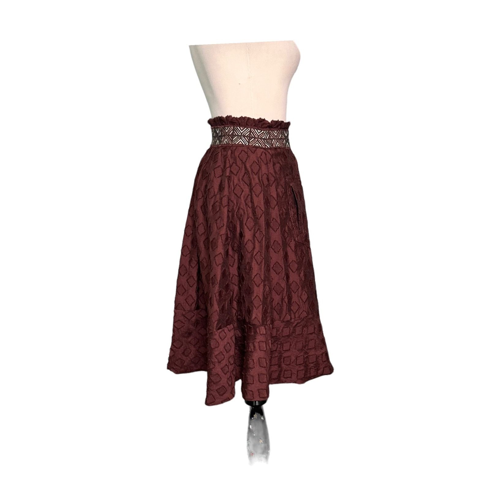 Anthropologie Maeve brown knee length pleated lined skirt size 2 Size 27" / US 4 / IT 40 - 2 Thumbnail