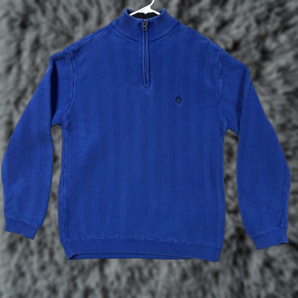 Chaps Chaps Mens L Blue 1/4 Zip Mock Neck Herringbone Knit Pullover Sweater Size US L / EU 52-54 / 3 - 1 Thumbnail