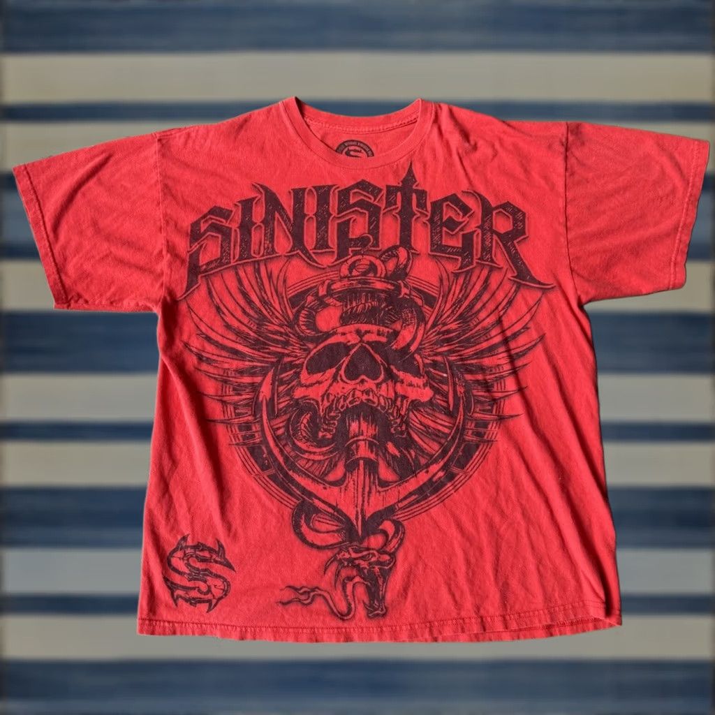 Vintage VINTAGE Sinister T-Shirt Skull Wings Grunge Y2K Red XL Men Size US XL / EU 56 / 4 - 1 Thumbnail