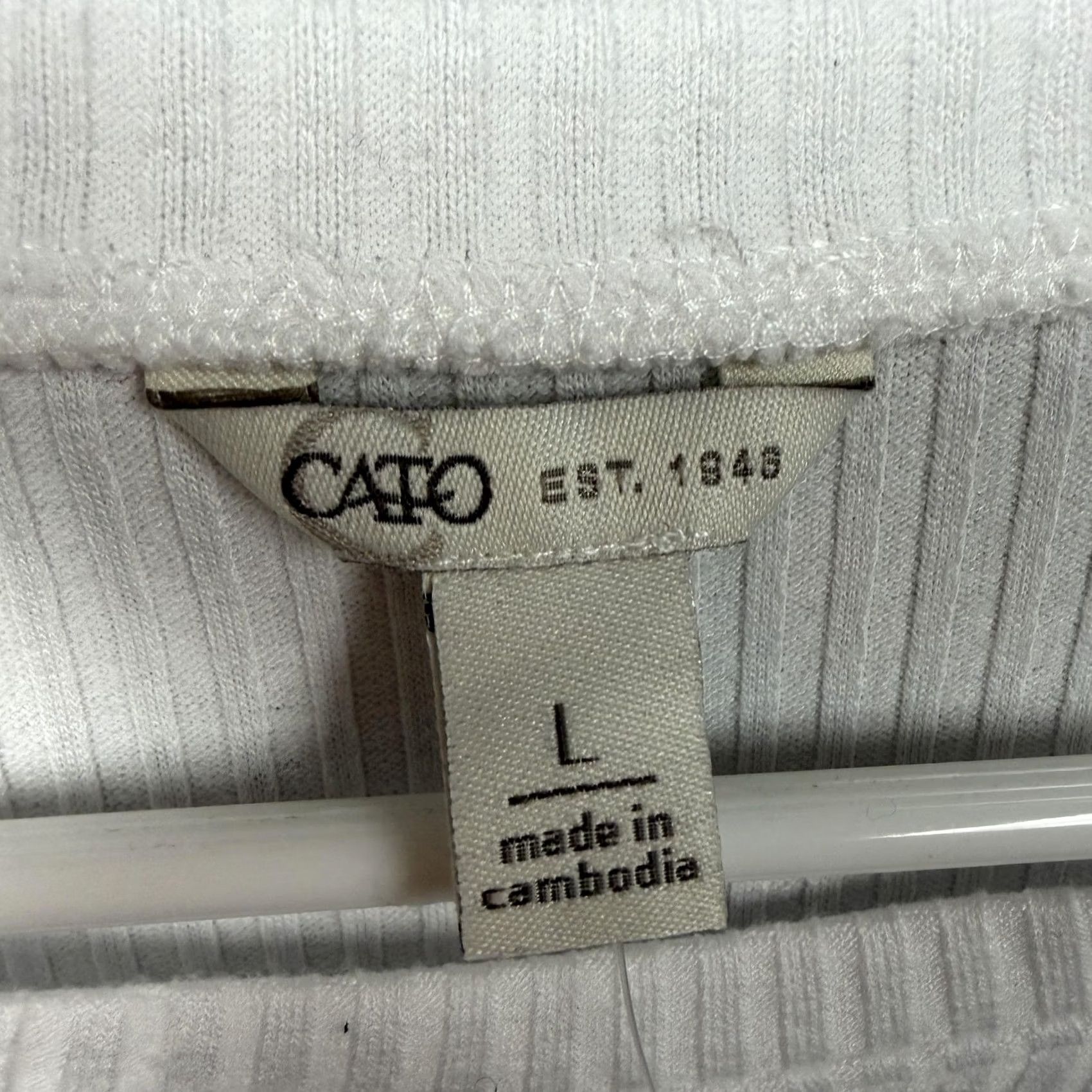 Vintage Cato Blouse L White Crew Neck Flutter Sleeve Ruffle Solid Ribbed Jersey Knit Lightweight Casual Summer Women’s Vintage NWT Size L / US 10 / IT 46 - 5 Thumbnail