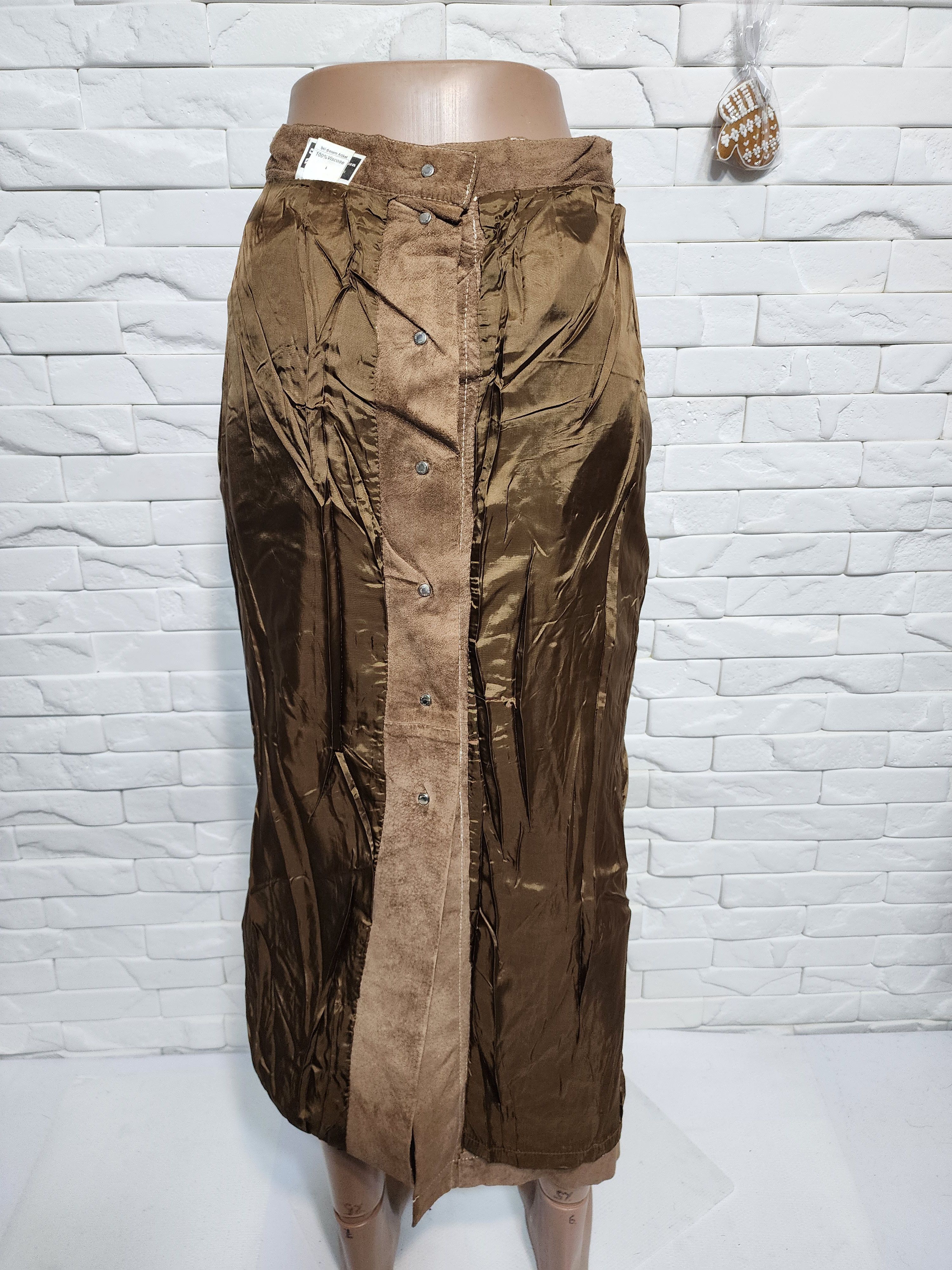 Other Brown Suede Leather Skirt, Metal Buttons Fasteners Size 27" / US 4 / IT 40 - 8 Thumbnail