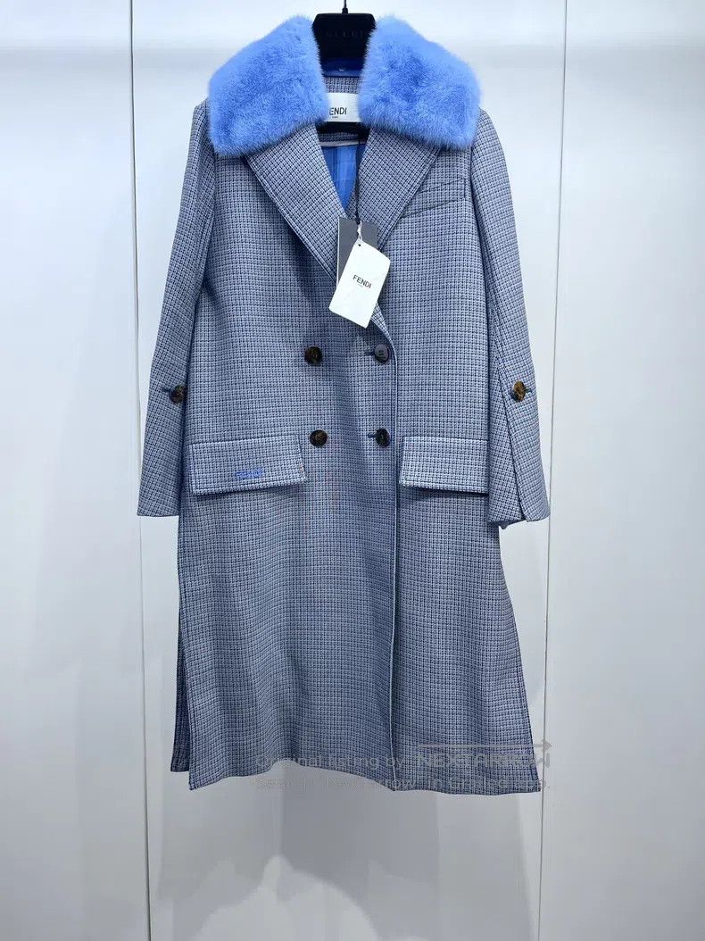 Fendi Fendi Plaid Fur Collar Lightweight Coat Size XXS / US 00 / IT 34 - 1 Thumbnail