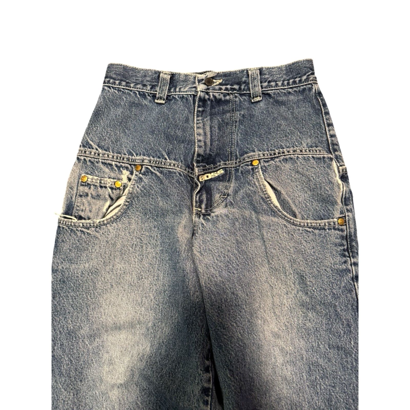 Vintage VINTAGE Hugo Boss Big Logo Baggy Jeans Acid Wash Tapered 27 Inseam 31 Men Blue 90s Retro Logo Jeans Mens Size US 27 - 2 Thumbnail