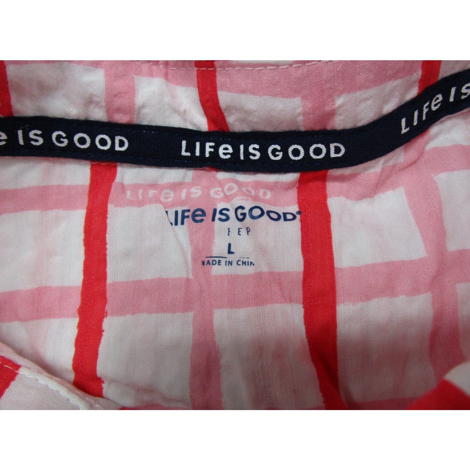 Life is Good Life Is Good Womens Pajama Set Sleep Tee & Shorts Pink Plaid Strawberry Size L Size 36" / US 14 / IT 50 - 5 Thumbnail