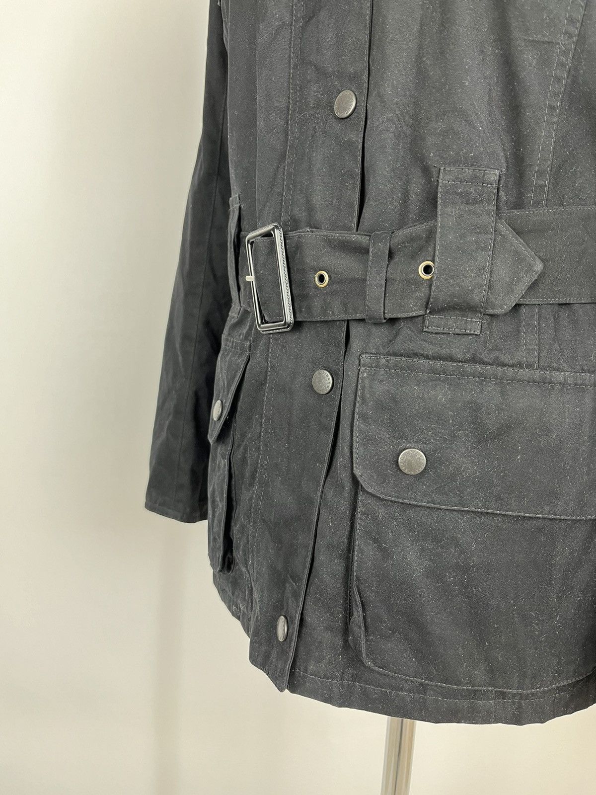 Barbour × Designer Barbour L1281 International Jacket UK 12 Black Belted (0362) Size M / US 6-8 / IT 42-44 - 6 Thumbnail