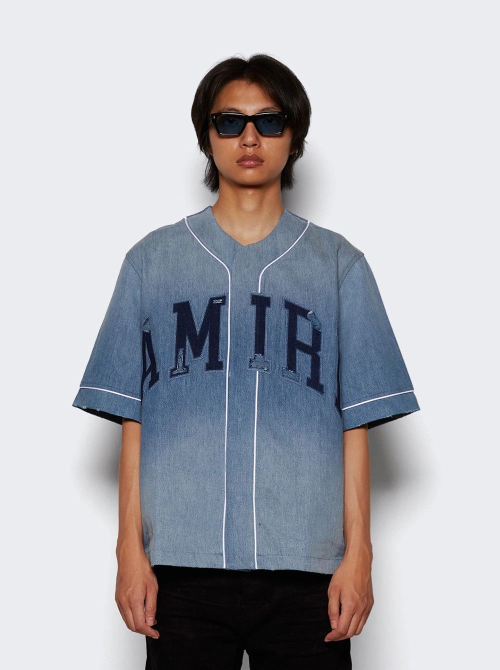 Amiri o1mle0426 Amiri Sunfaded Baseball Shirt in Indigo Blue Size US L / EU 52-54 / 3 - 3 Thumbnail