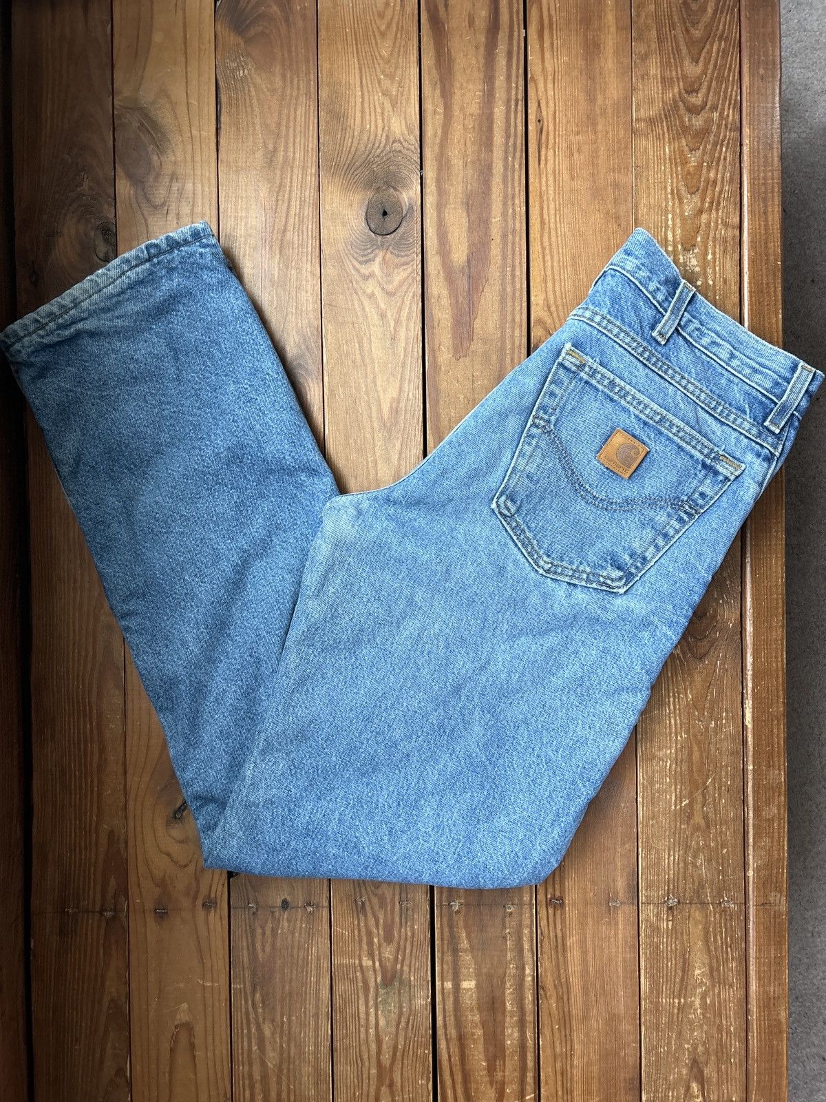 Carhartt × Vintage Vintage 90s Carhartt Flannel Lined Blue Denim Jeans Size US 32 / EU 48 - 1 Thumbnail