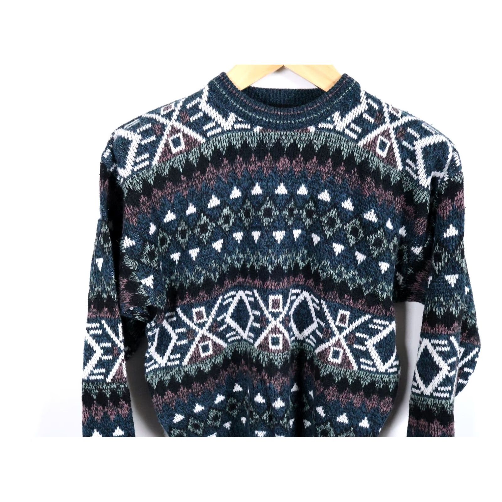Vintage VINTAGE Today's News Sweater Women Medium Green Acrylic Knit Aztec VTG Crewneck 90s Geometric Pattern Pullover Size M / US 6-8 / IT 42-44 - 4 Thumbnail