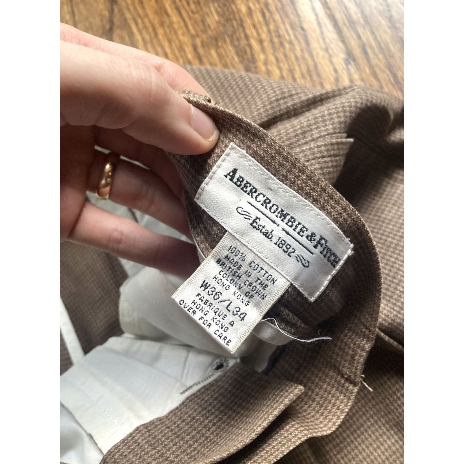 Abercrombie & Fitch VINTAGE Abercrombie Fitch Pants VTG 90s Brown Houndstooth Mens 36x34 fits 34x32 Slacks Size US 36 / EU 52 - 6 Thumbnail
