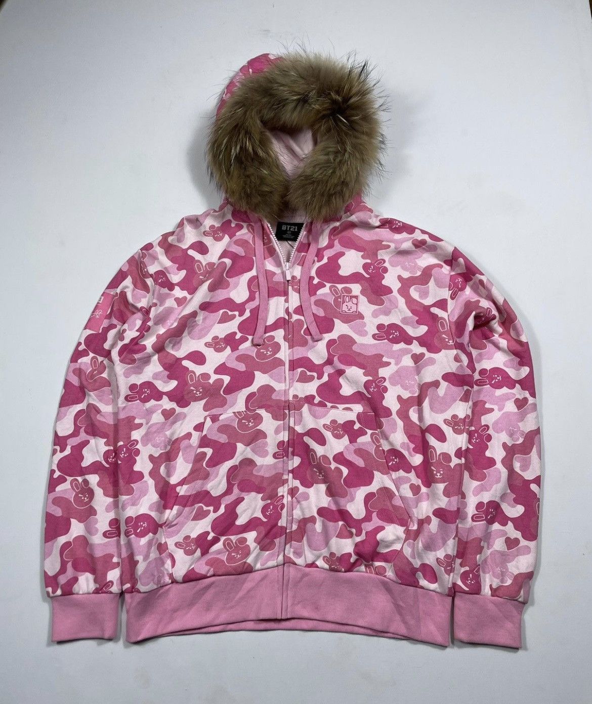 image of Vintage Y2K Japanese Style Fur Ziphoodie Full Print Lgb Style in Pink, Men's (Size XL)