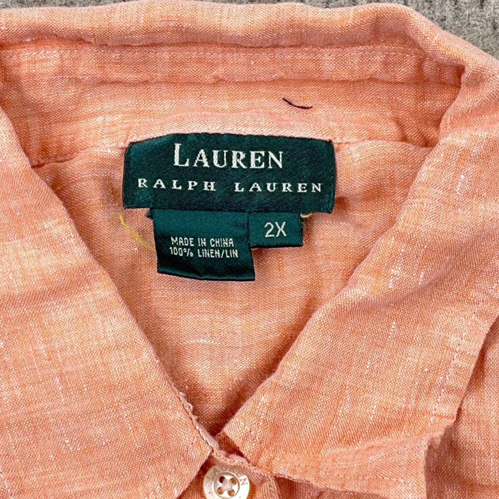 Ralph Lauren Lauren Ralph Lauren Shirt Women 2X Orange Linen Button Up Dress LRL VTG Peach Vintage: No? Size XXL / US 16-18 / IT 52-54 - 5 Thumbnail
