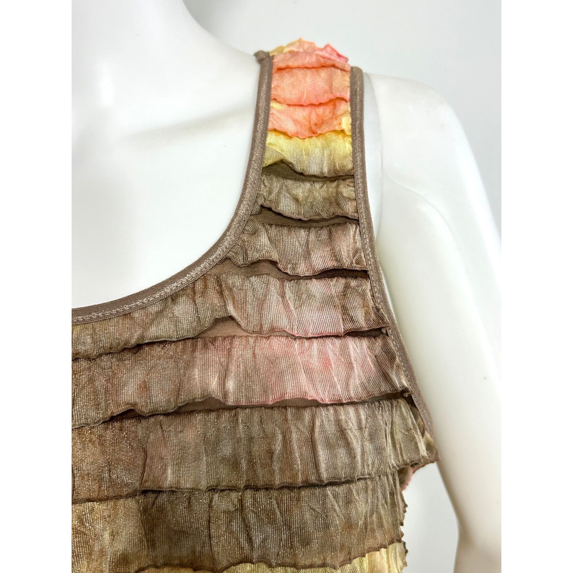 Other NY Collection Ruffled Blouse L Sleeveless Brown Yellow Pink Size L / US 10 / IT 46 - 7 Thumbnail