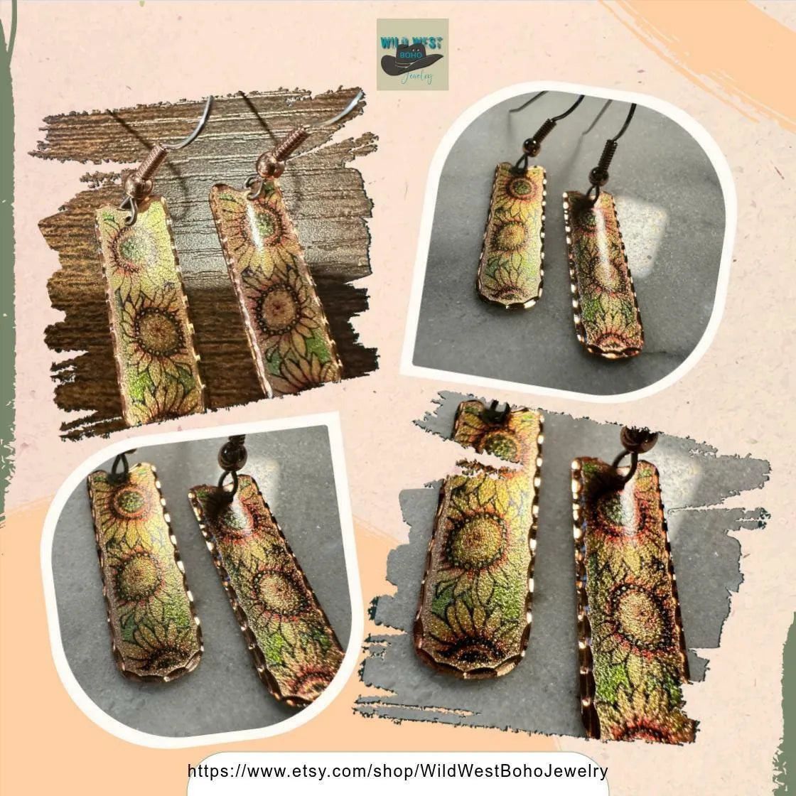 Other Handcrafted Copper Diamond Cut Sunflower Wire Drop Earrings, Size ONE SIZE - 2 Thumbnail