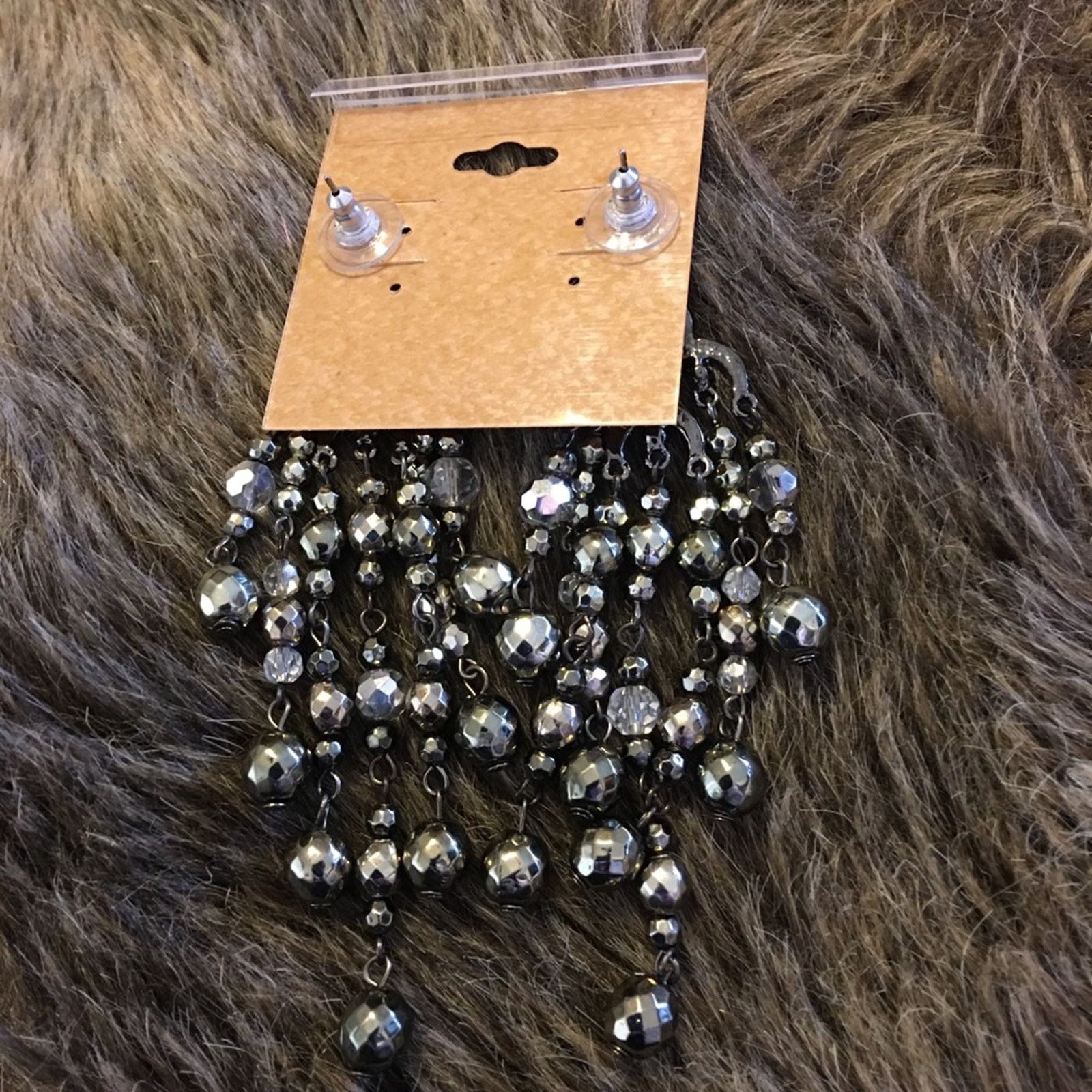 Jewelry Gunmetal bead rhinestone chandelier earrings Size ONE SIZE - 5 Thumbnail