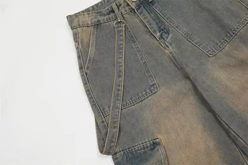 VIBE Men's washed distressed cargo jeans with multiple pockets Size US 32 / EU 48 - 4 Thumbnail