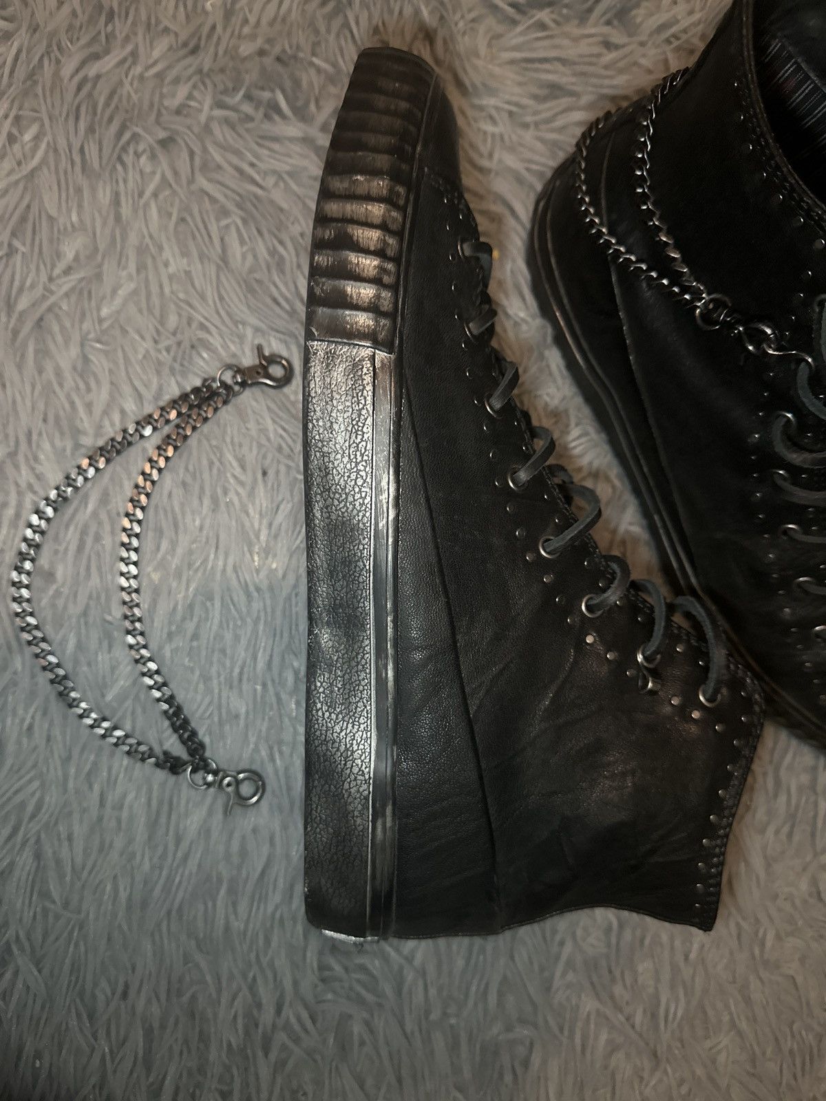 John Varvatos JV STUDDED MID TOP LEATHER SNEAKERS Size US 10 / EU 43 - 9 Thumbnail