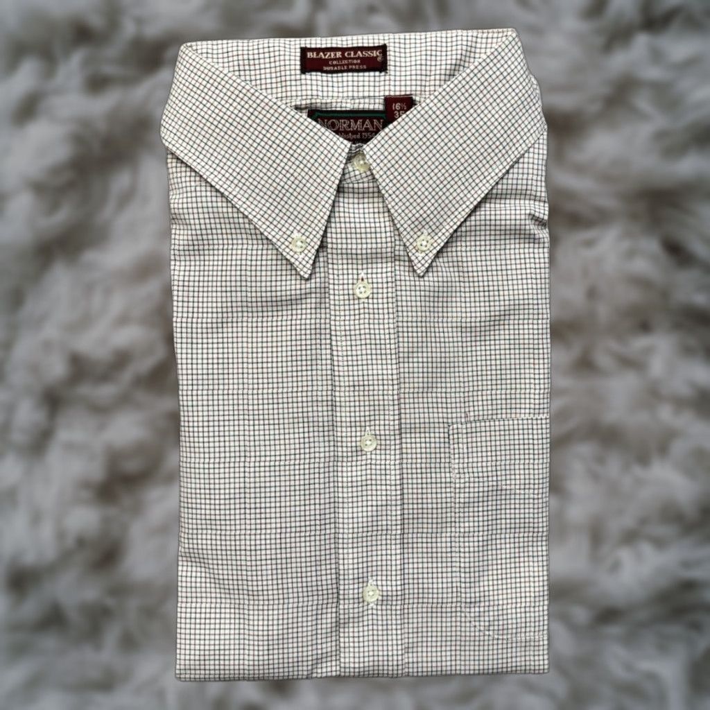 Vintage VINTAGE Norman Dress Shirt Mens Button-Down Check Stripe 15.5 White NOS Size 42R - 1 Thumbnail