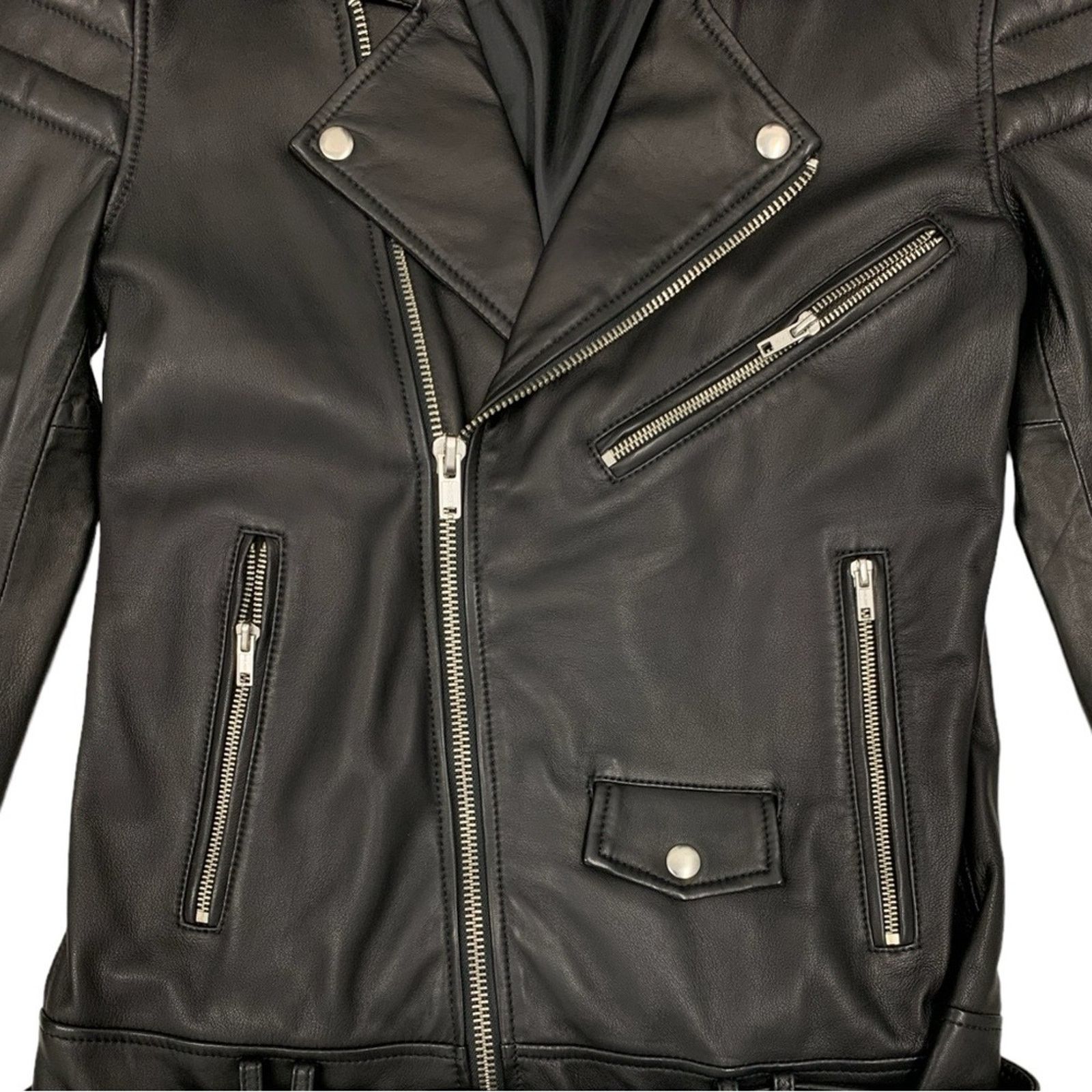 Blk Dnm BLK DNM Women Slim Fit Black Leather Biker Jacket Size Small Size S / US 4 / IT 40 - 6 Thumbnail