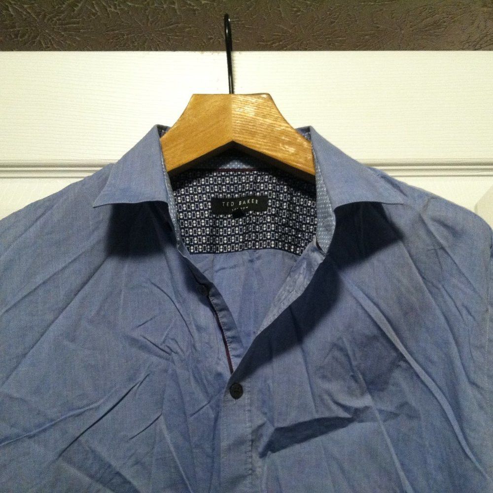 Ted Baker TED BAKER MEN'S BLUE 100%COTTON CASUAL SHIRT SIZE: 17 Size US XL / EU 56 / 4 - 2 Thumbnail