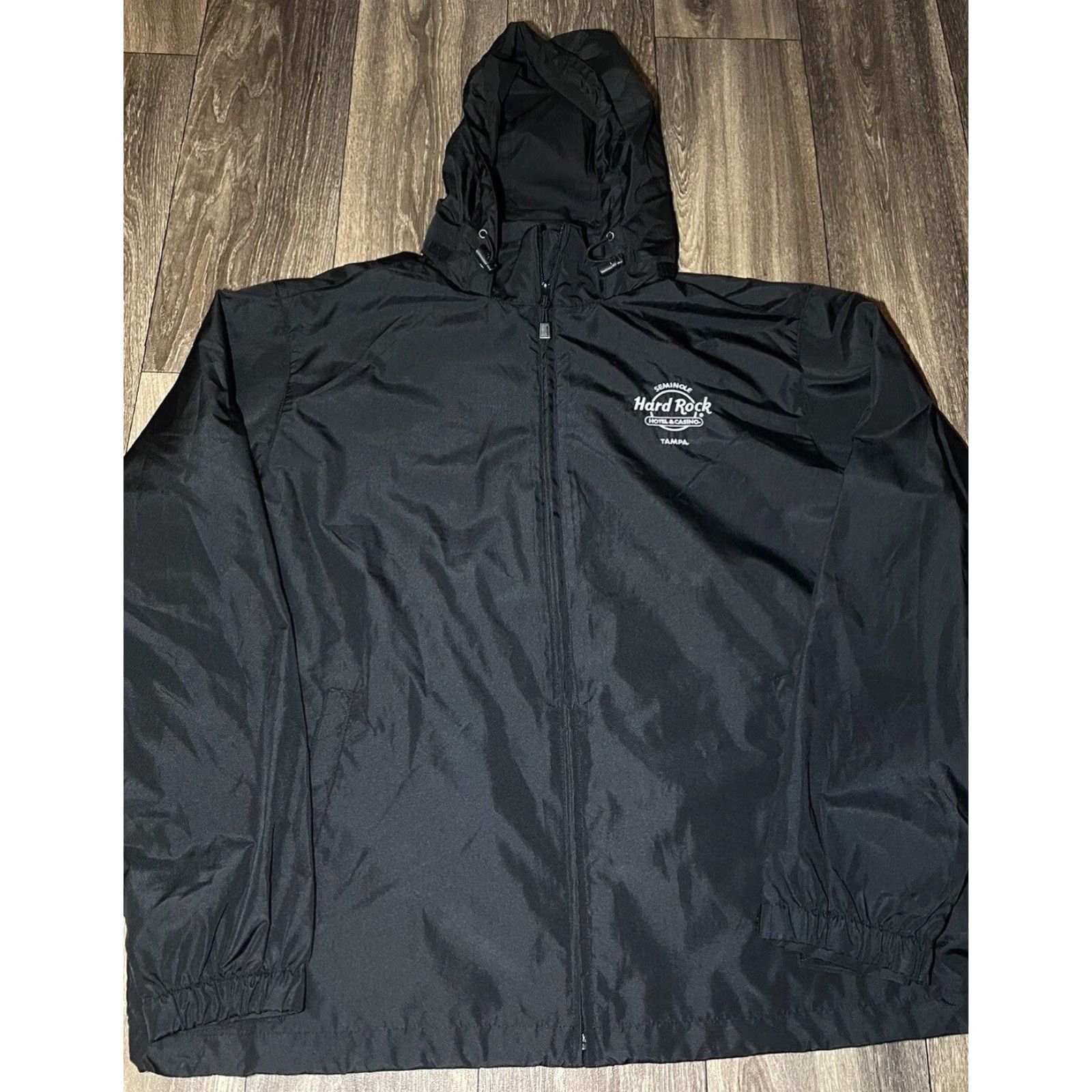 Hard Rock Cafe Hard Rock Cafe Tampa Florida Casino Hotel Hooded Windbreaker Jacket Black Large Mens Jacket Size US L / EU 52-54 / 3 - 4 Thumbnail