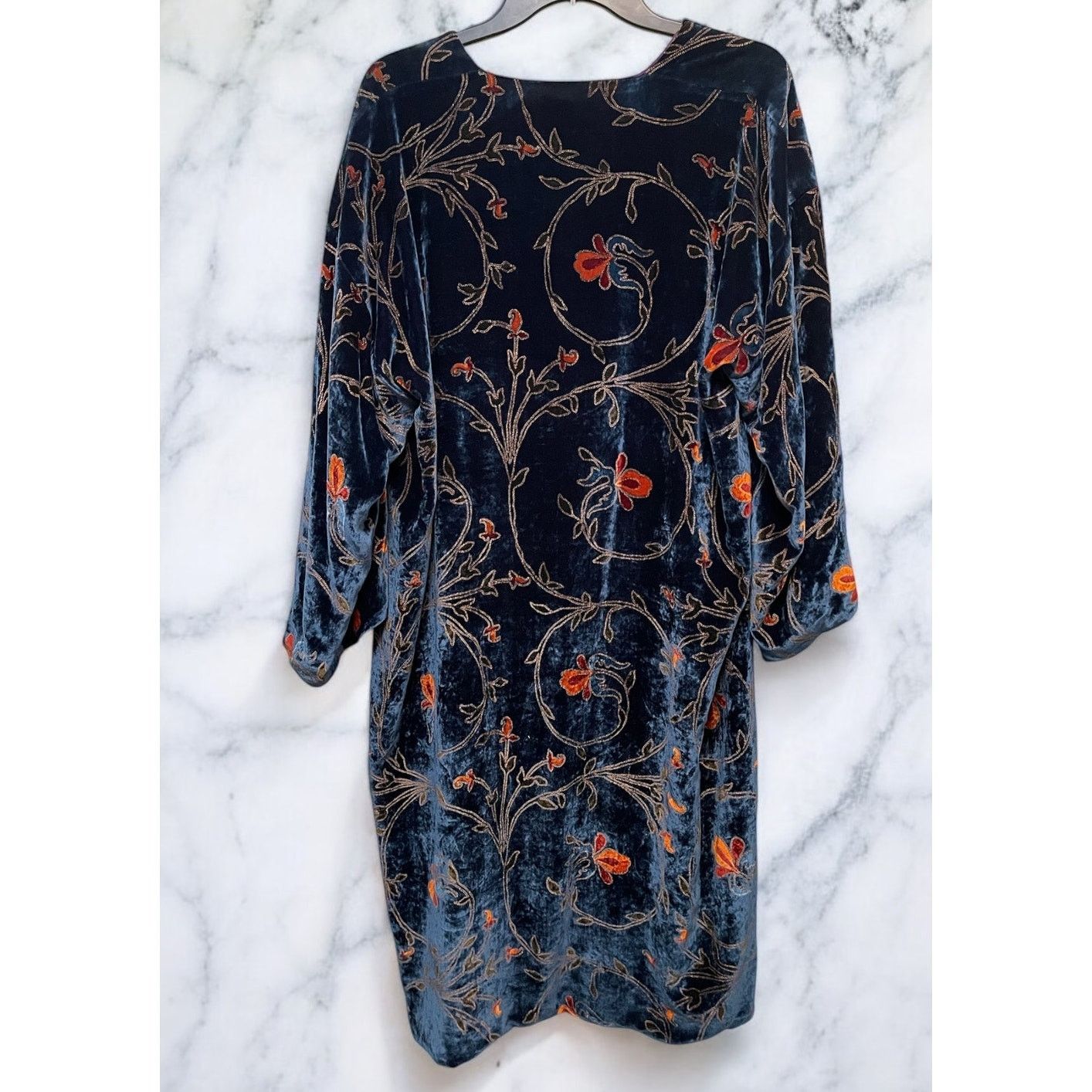 Etro ETRO Women's Blue Velvet Silk Long Cardigan Jacket 1 size Size ONE SIZE - 2 Thumbnail