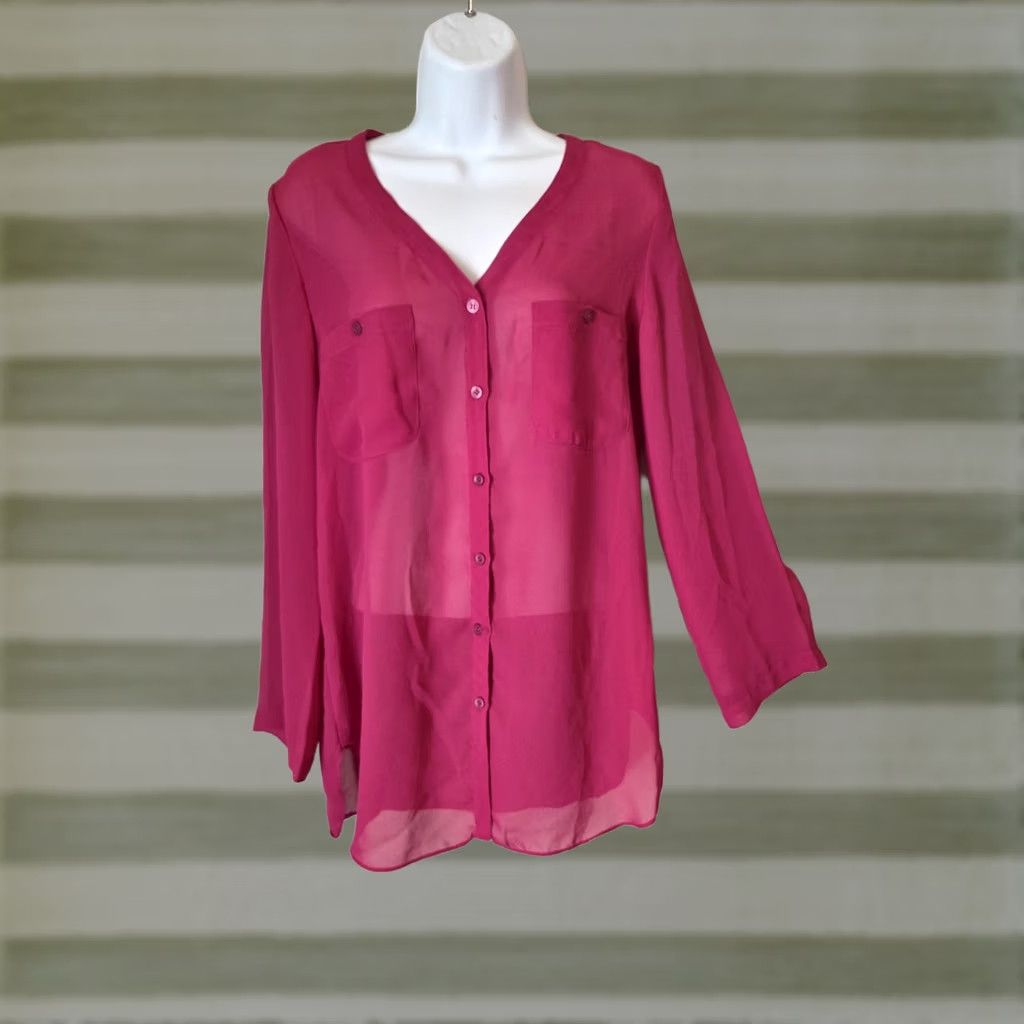 Vintage VINTAGE Steven Barry Shirt 80s Tunic Top Pink Button Front Sheer Lightweight 9/10 WomenS Size M / US 6-8 / IT 42-44 - 1 Thumbnail