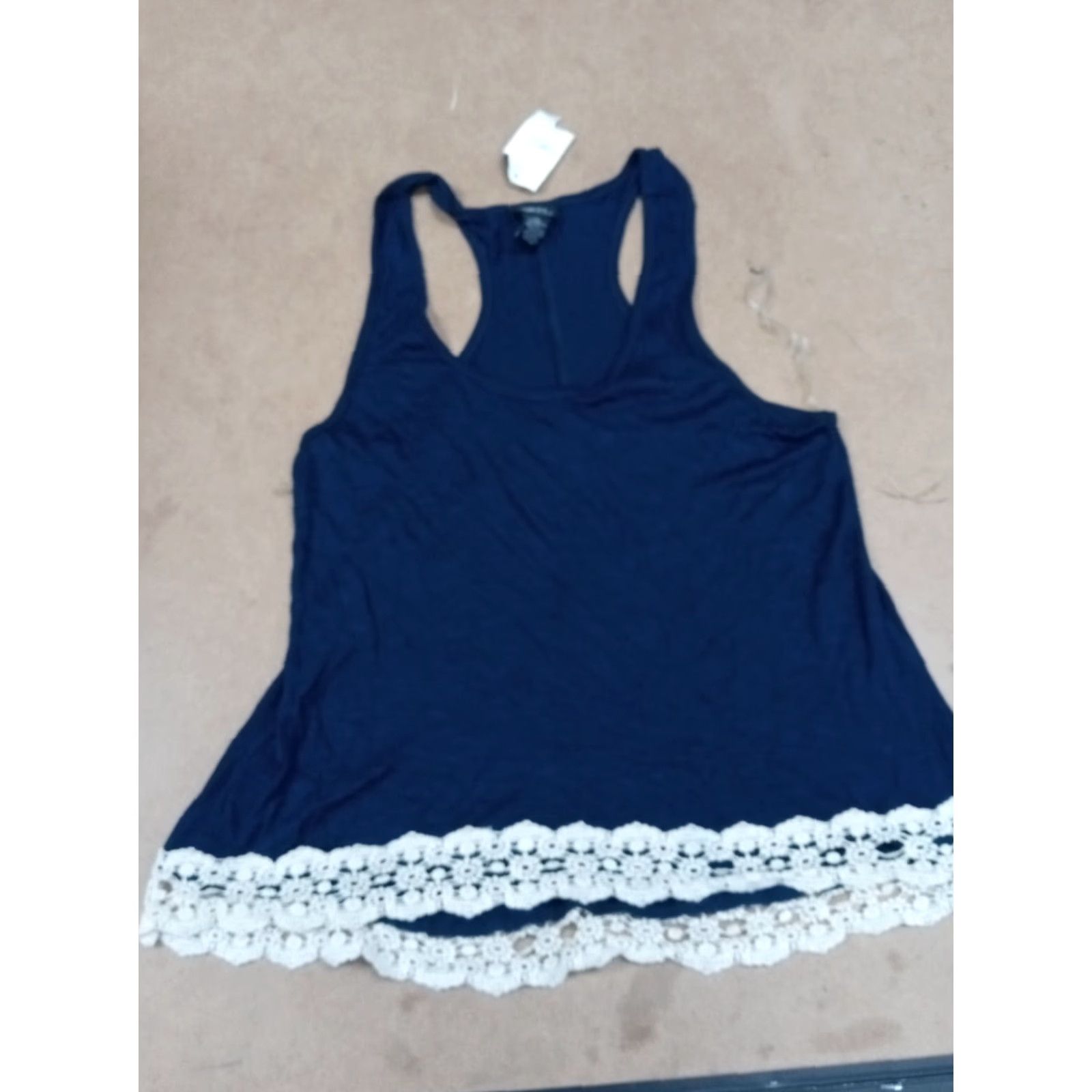 Vintage Rue 21 Tank Top Women Sleeveless Lace Hemline Crochet Accent Blue S Small Regular Scoop Neck Size S / US 4 / IT 40 - 2 Thumbnail