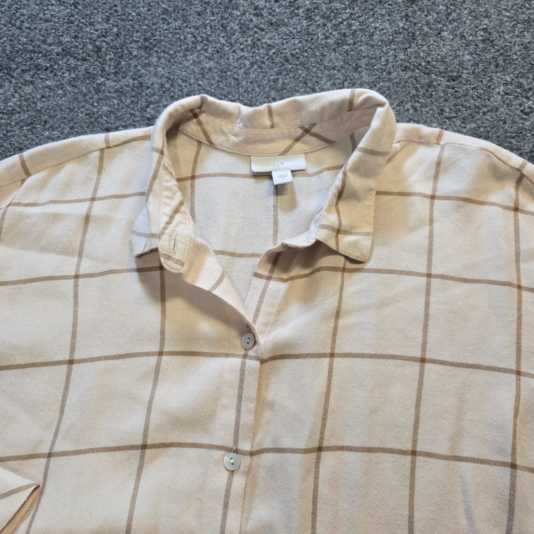 J. Jill J Jill Top Shirt Women L Beige Plaid Flannel Button Up Classic Casual Career Size L / US 10 / IT 46 - 2 Thumbnail