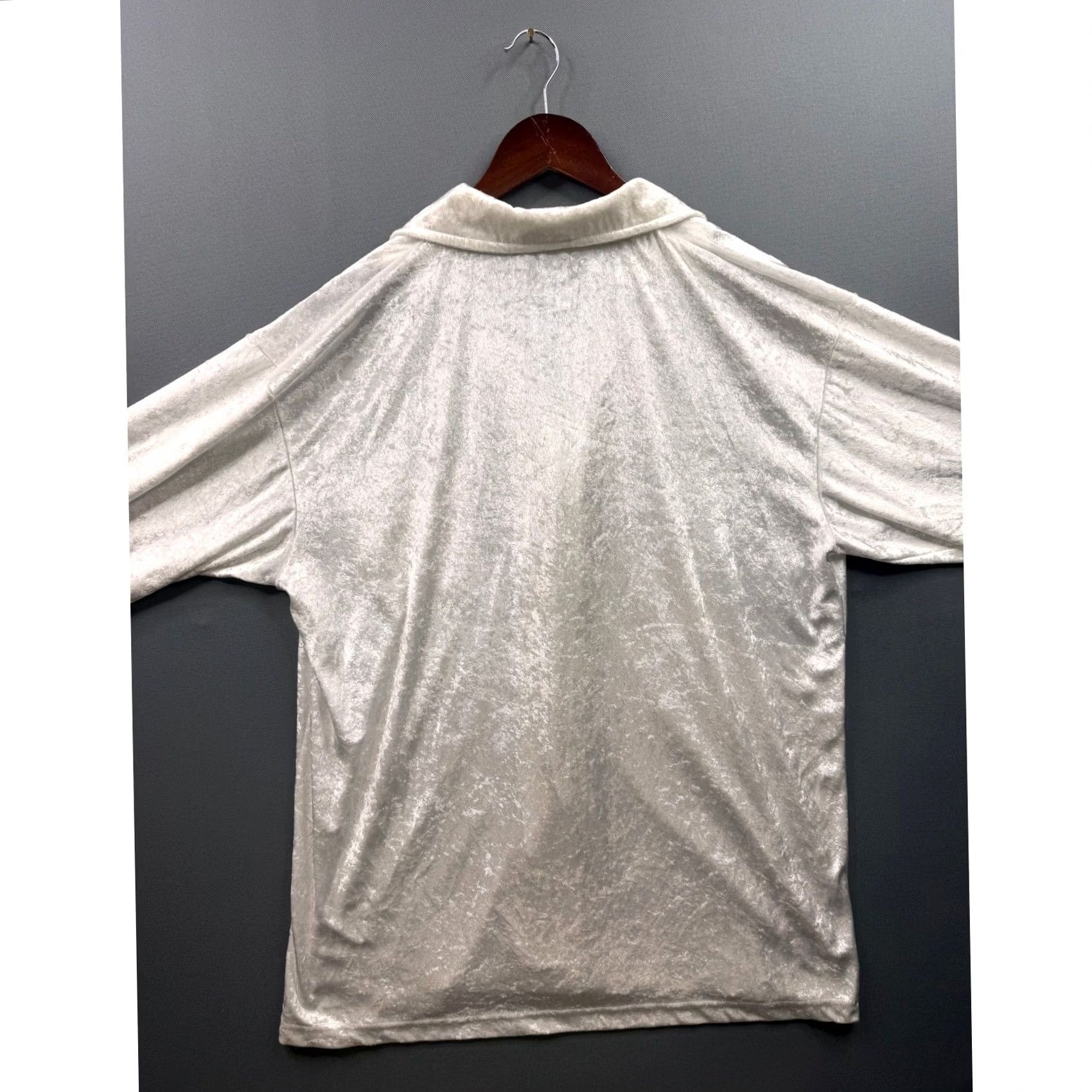 Vintage Frankly My Dear Donna Stewart Ivory Crushed Velvet Button Up Sleep Shirt Top Size XL / US 12-14 / IT 48-50 - 8 Thumbnail