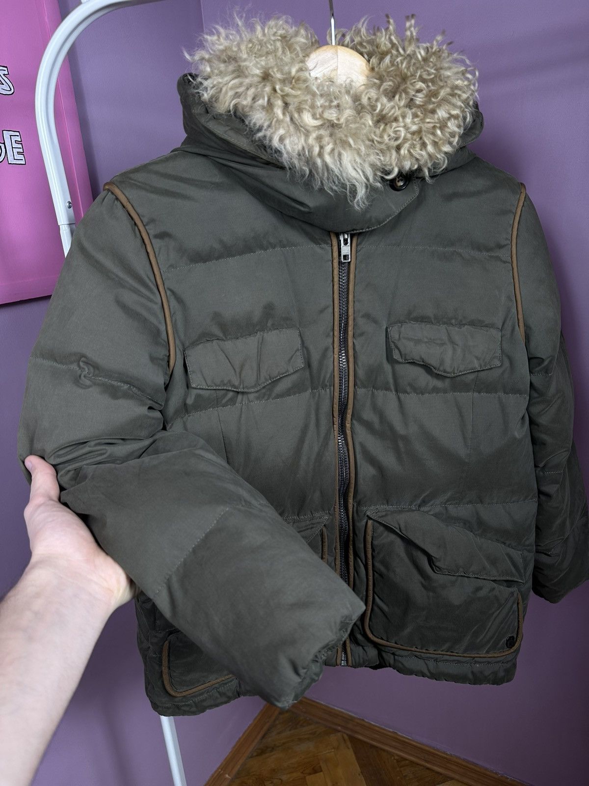 The Kooples The Kooples Down Jacket Puffer Parka Shearling Fur Khaki Size S / US 4 / IT 40 - 6 Thumbnail