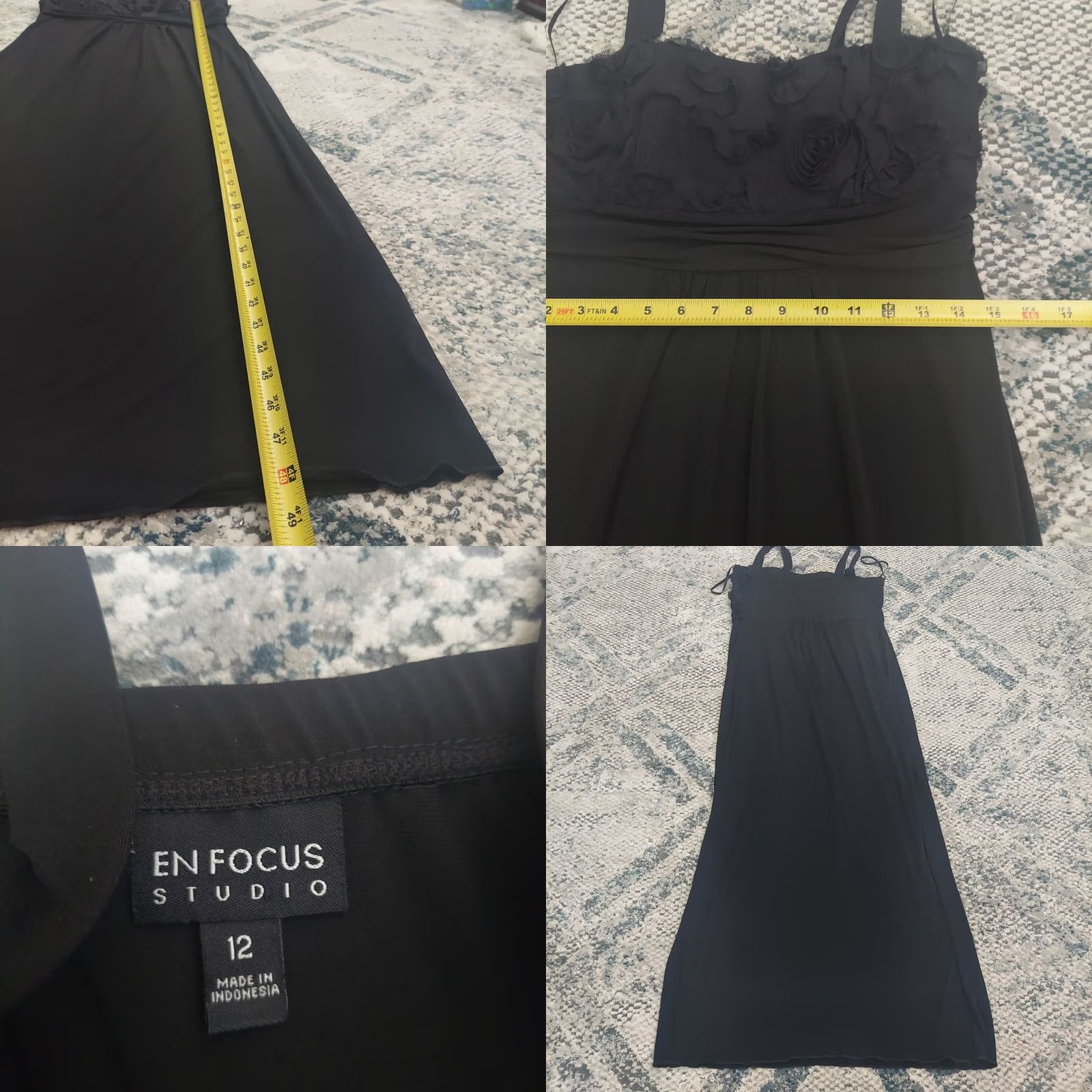 Vintage En Focus Studio Women’s Black Rose Maxi Dress - Size 12 - Sleeveless - Long - Polyester Spandex - Formal Party Communion - Solid - 12 - Women Size XL / US 12-14 / IT 48-50 - 8 Thumbnail