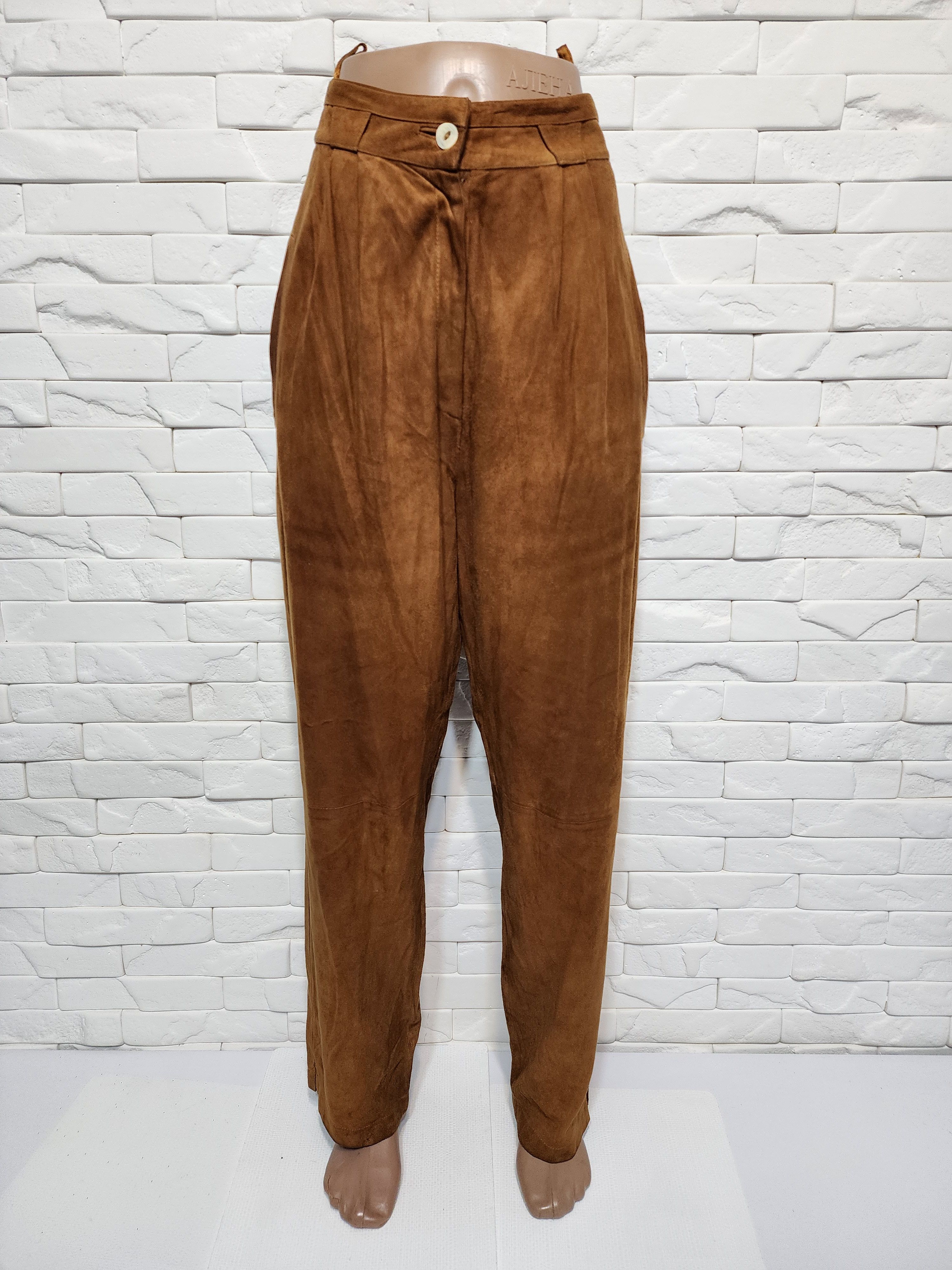 Genuine Leather Brown women's suede pants with pockets. Size 30" / US 8 / IT 44 - 1 Thumbnail