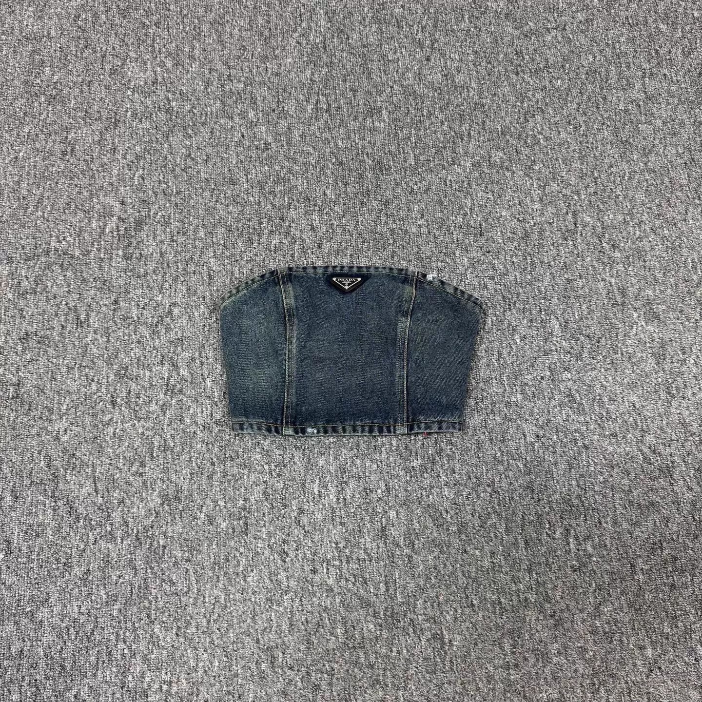 Prada Prada Denim Bustier Distressed Metal Triangle 36 Size XS / US 0-2 / IT 36-38 - 1 Thumbnail