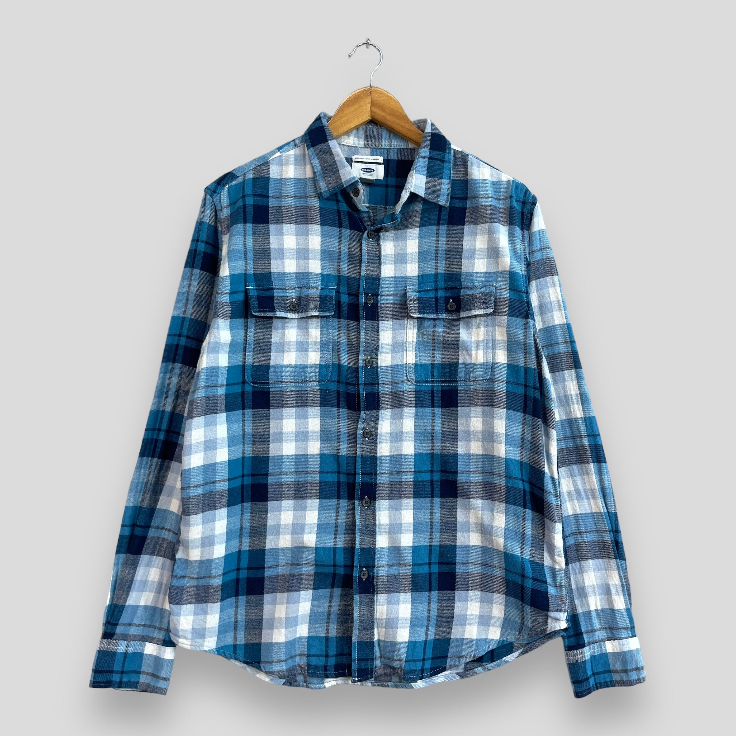 Vintage OLD NAVY Checkered Tartan Blue Flannel Shirt