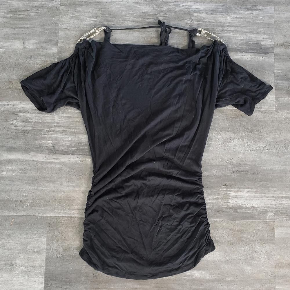 Designer Black Chain Detailed Wet Seal Mini Size L / US 10 / IT 46 - 3 Thumbnail