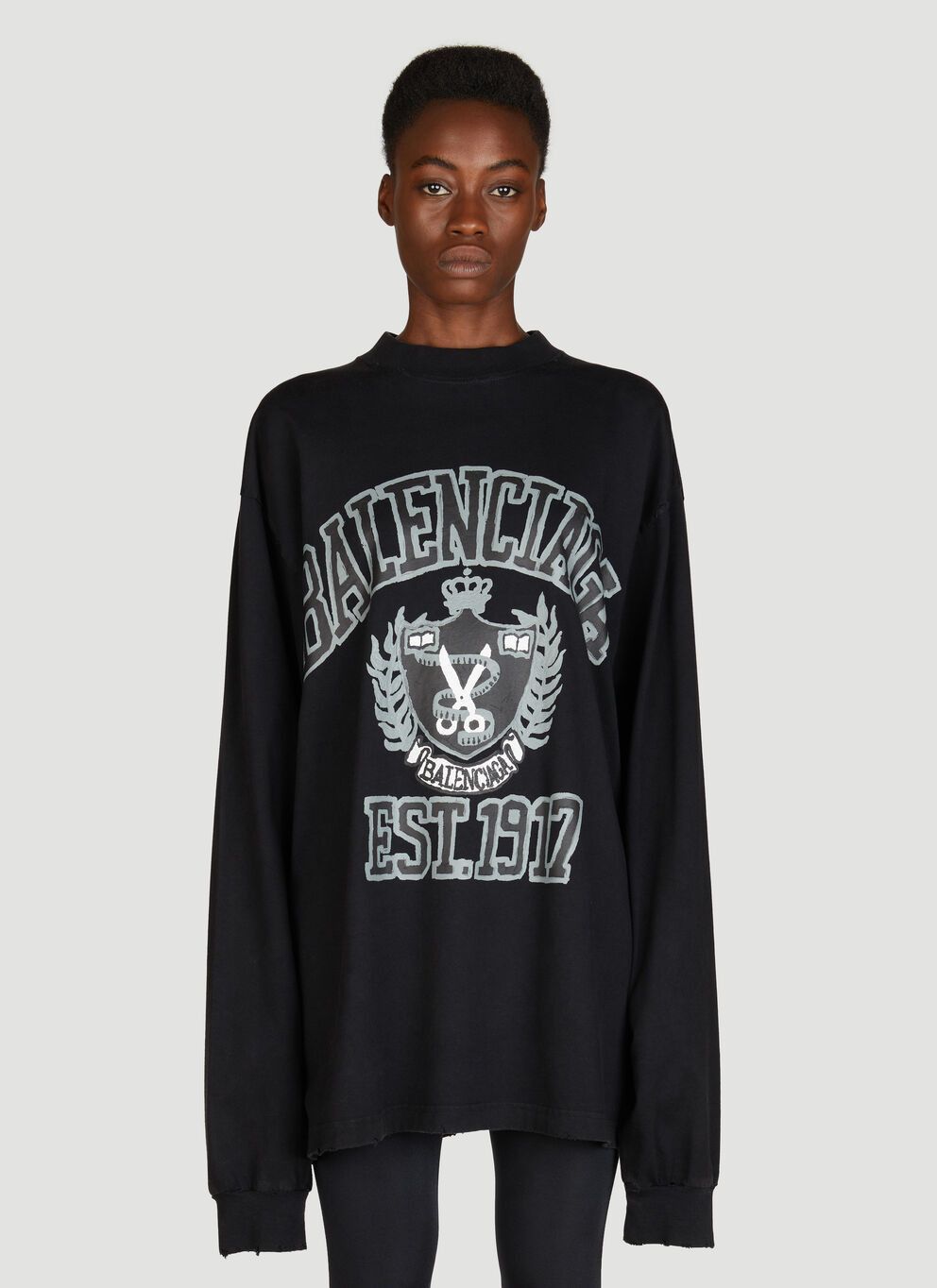 image of Balenciaga Diy College Long Sleeve T-Shirt in Black, Women's (Size Small)